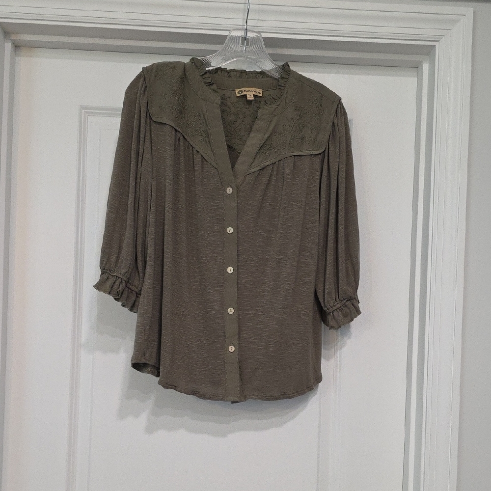 Democracy Olive Green Button-Up Blouse